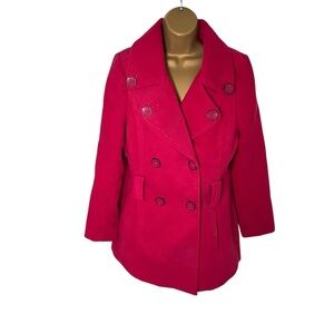 Y2K Jou Jou Double Breasted Peacoat Wool Blend Magenta L Juniors
